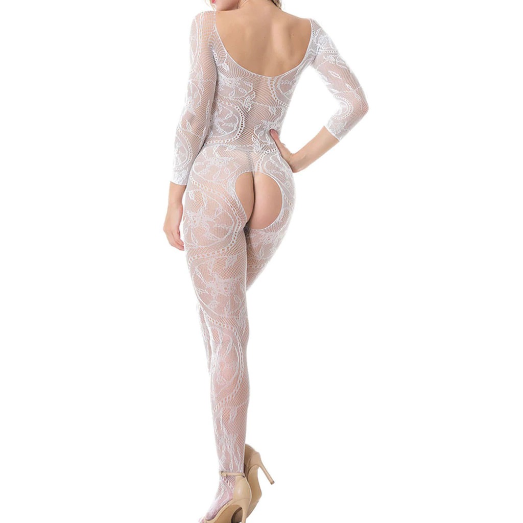 Bílé krajkové body s otevřeným rozkrokem
