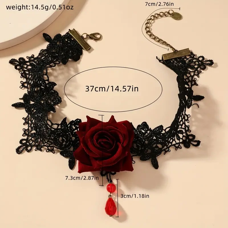 Choker s červenou růží